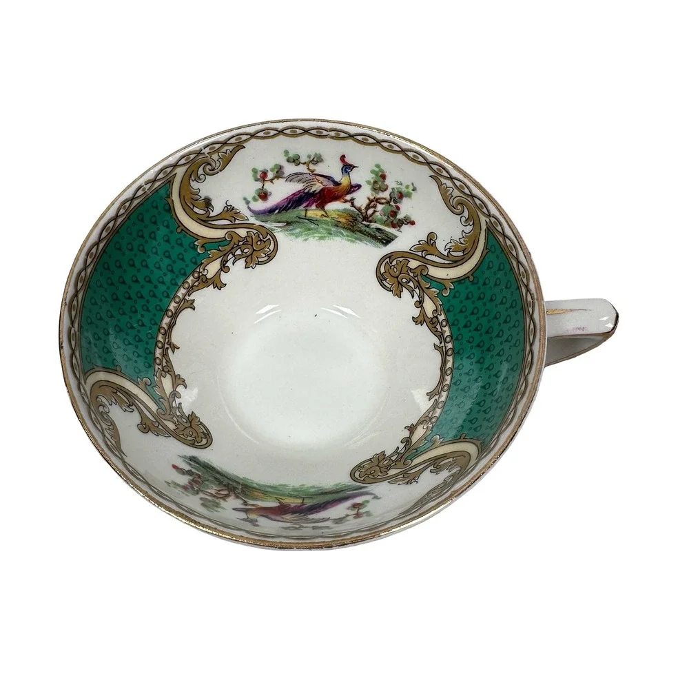 Royal Myotts Crown Chelsea Bird Green Tea Cups and Saucers Set of 6 England‎